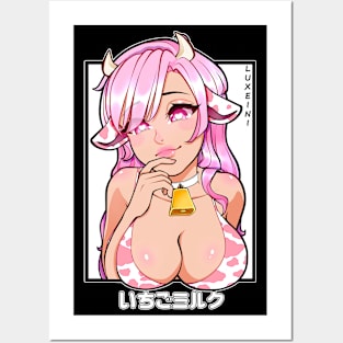 Strawberry Milk Cow Girl Posters and Art